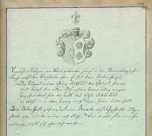 Ein altes Buch mit einem Wappen, das ein von deutschem Kaiser Wilhelm II unterzeichnetes Dokument enthält, datiert auf 1812, mit Text und Logo.