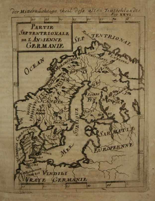 Ein altes Buch mit einer detaillierten Karte von Deutschland, das geografische Merkmale wie Flüsse, Berge und Städte zeigt, zusammen mit Texten mit Ortsnamen.