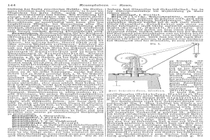 Eine Seite aus einem Buch, die eine Zeichnung einer Maschine zeigt, mit dem Text "Deutsches Patent 114,000,000" und die Maschinenillustration auf der rechten Seite positioniert.