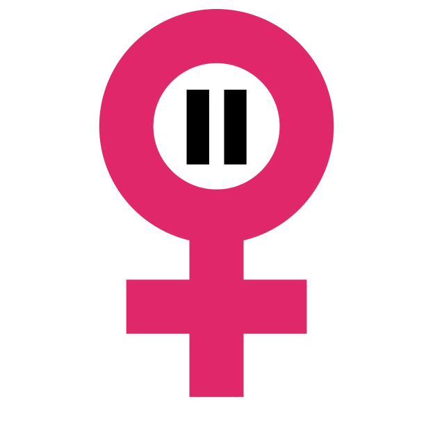 Ein rosanes Frauenzeichen auf weißem Hintergrund, das die Geschlechtergerechtigkeitsbewegung repräsentiert.