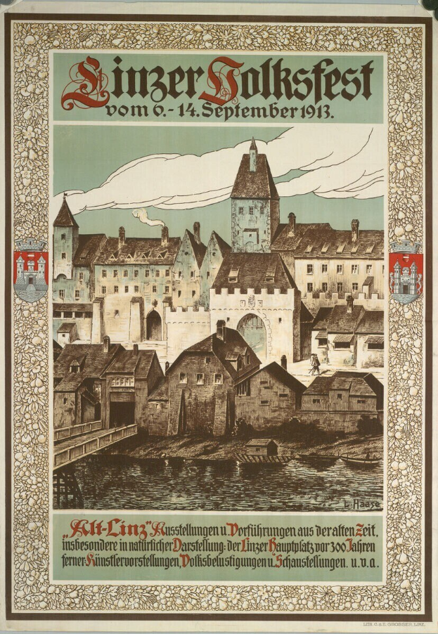 Plakat für ein deutsches Festival mit einer Illustration eines Schlosses umgeben von Häusern mit Text, der Festivaldetails bereitstellt.