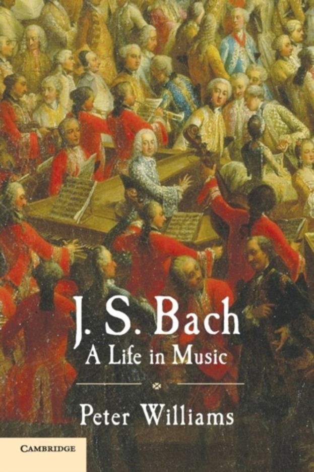 Ein Plakat für "Ein Leben in Musik" von J.S. Bach, das eine Gruppe von Menschen zeigt, die verschiedene Musikinstrumente spielen.