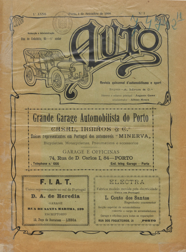 Ein Vintage-Buchumschlag mit einer Illustration eines klassischen Autos und fetter Schrift auf altem Papier.