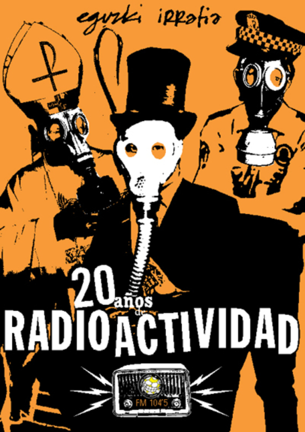 Ein Plakat mit Darstellungen von Menschen, Text und einem Radio.