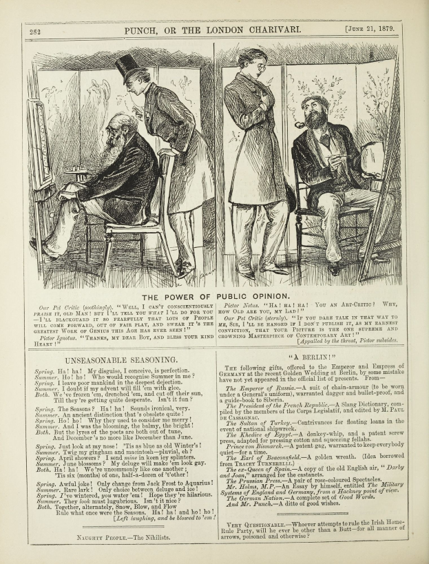 Ein altes Buchcover mit einem Mann in einem Anzug, der in einem Stuhl sitzt und ernst schaut, und einer Frau daneben, die nachdenklich aussieht, mit der Überschrift "Die Macht der öffentlichen Meinung".