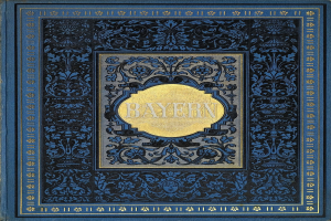Blau-Gold-Buch mit dem Wort "Bayern" auf dem Cover, verziert mit detaillierten Designs.