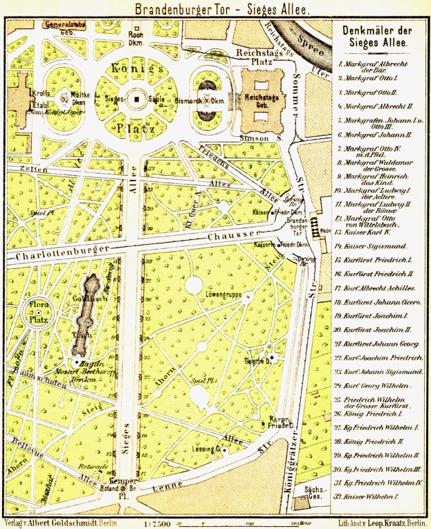 Ausführliche alte Karte von Brandenburg, Deutschland, zeigt Straßen, Gebäude, Parks und Sehenswürdigkeiten mit begleitendem Text.