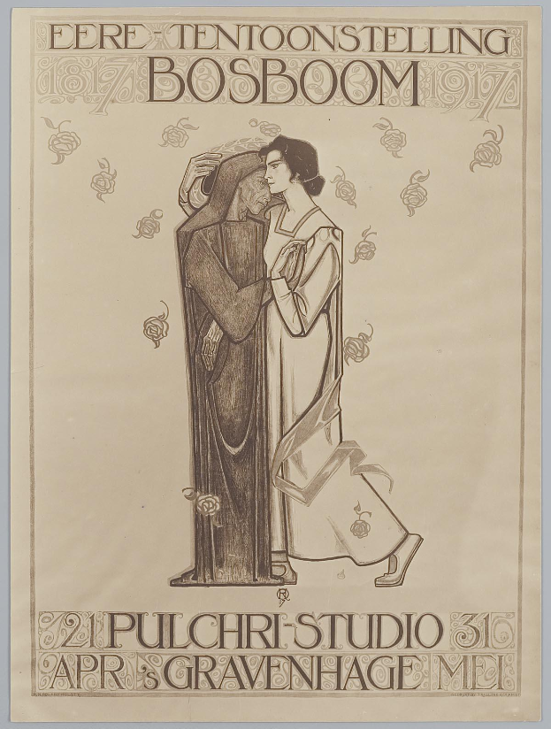 Ein Konzertplakat mit einem Mann im Anzug und einer Frau in einer Sch├╝rze, die nebeneinander stehen und beide ernst blicken.