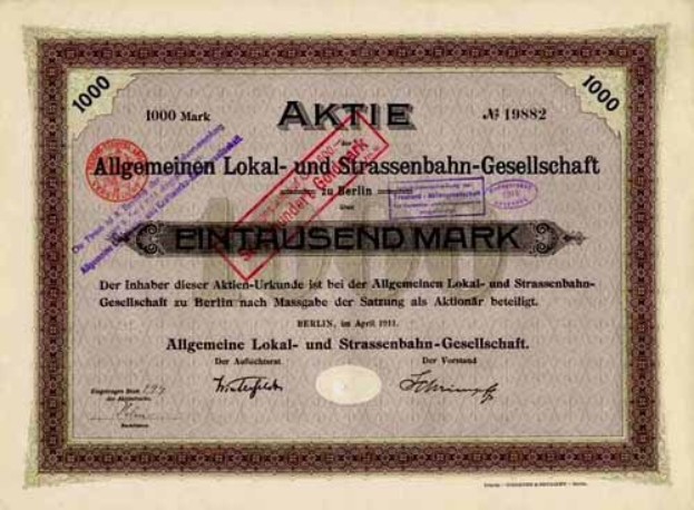 Altes deutsches Wertpapierzertifikat mit gedrucktem Text und numerischen Werten.