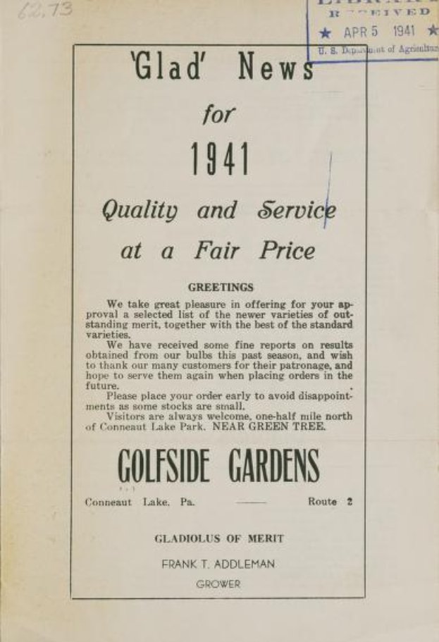 Ein Blatt mit der Aufschrift "Glad News for 1941 Quality and Service at a Fair Price", das auf einen 1941-Bericht hinweist.